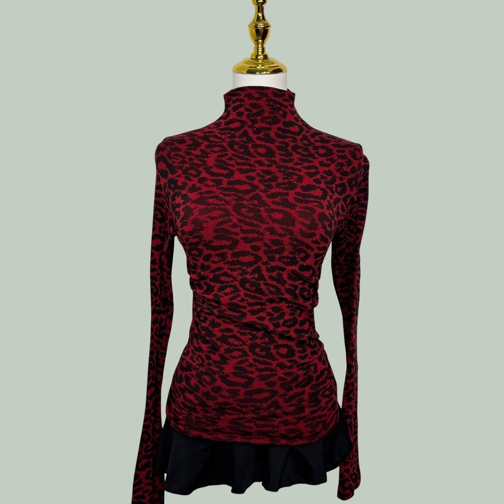 choice black red leopard print turtleneck blouse fitted Y2K coquette chic gothic